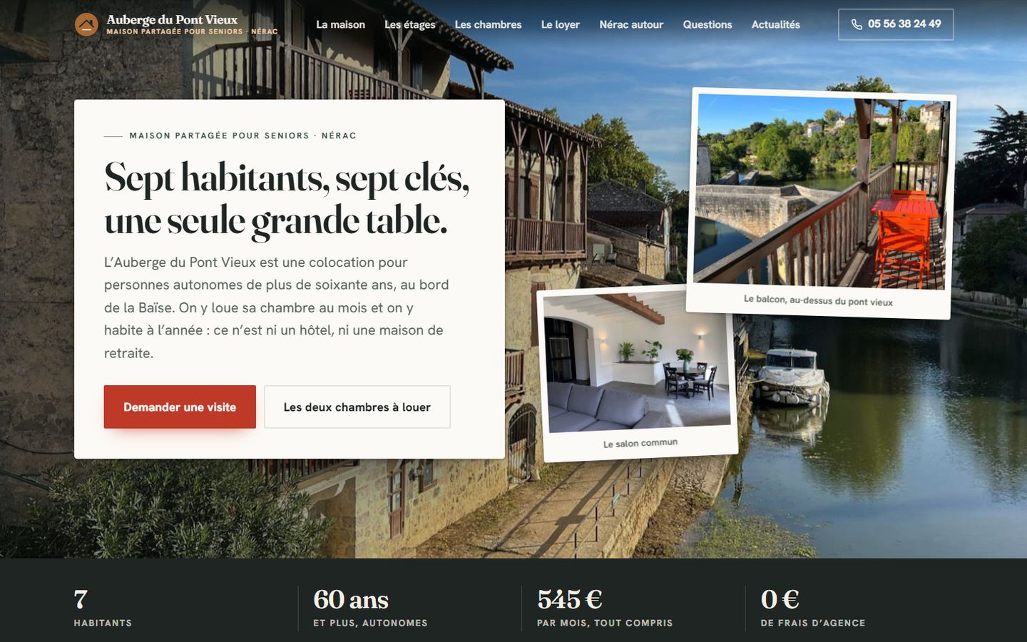 Capture du site de l'Auberge du Pont Vieux, maison partagée pour seniors à Nérac